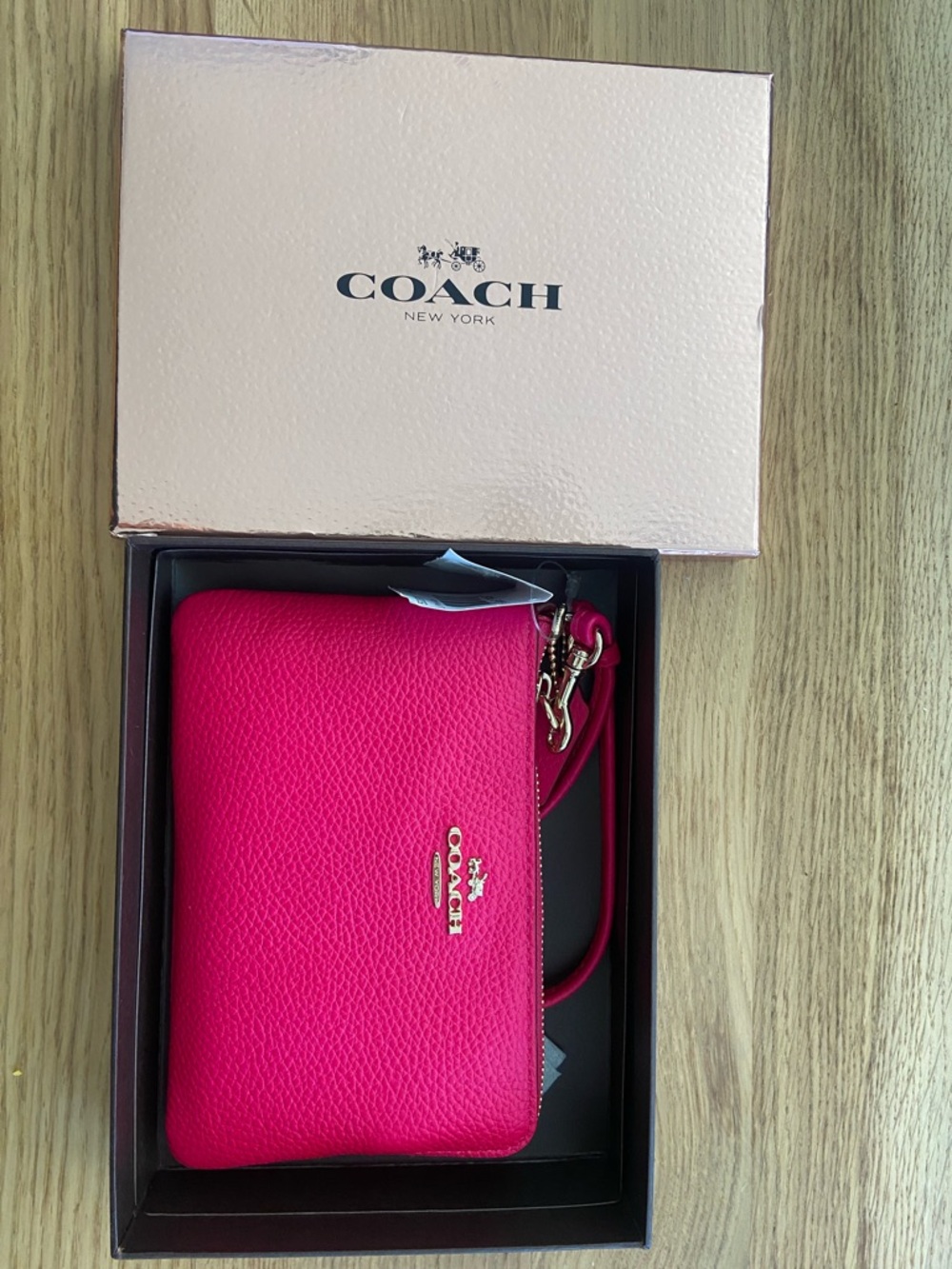 Coach Hot Pink Pebbled Leather Wristlet with Gold Hardware